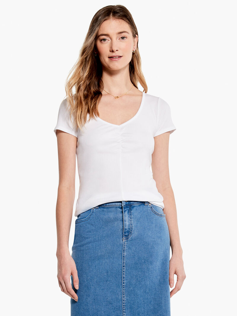 Woman Wears Drapey Rib Scrunch Tee image number 4