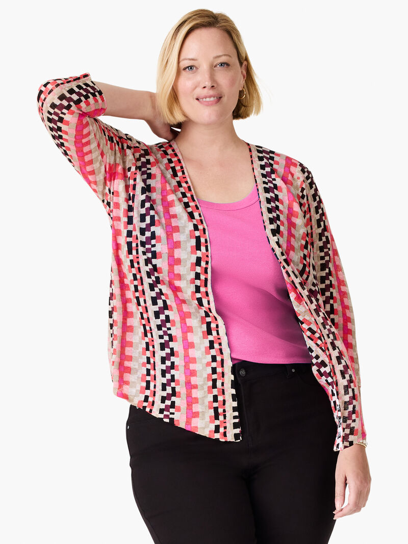 Woman Wears Pixel Sunset 4-Way Cardigan image number 4