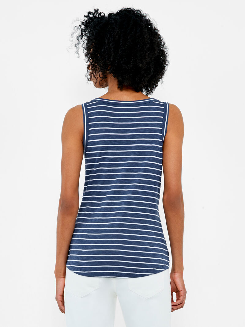 Woman Wears NZT Striped Boat Neck Tank image number 2