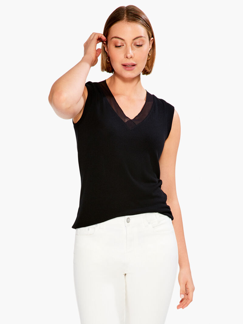 Woman Wears Drapey Rib Mesh Trim Tank image number 0