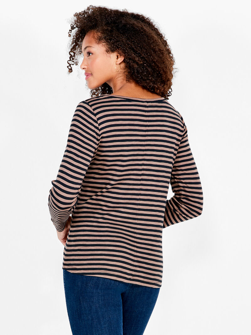 Woman Wears NZT Striped Bracelet Sleeve Boat Tee image number 3