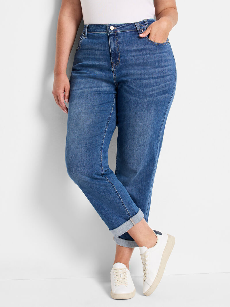 Woman Wears NZ Denim 29" Mid Rise Girlfriend Jeans image number 0