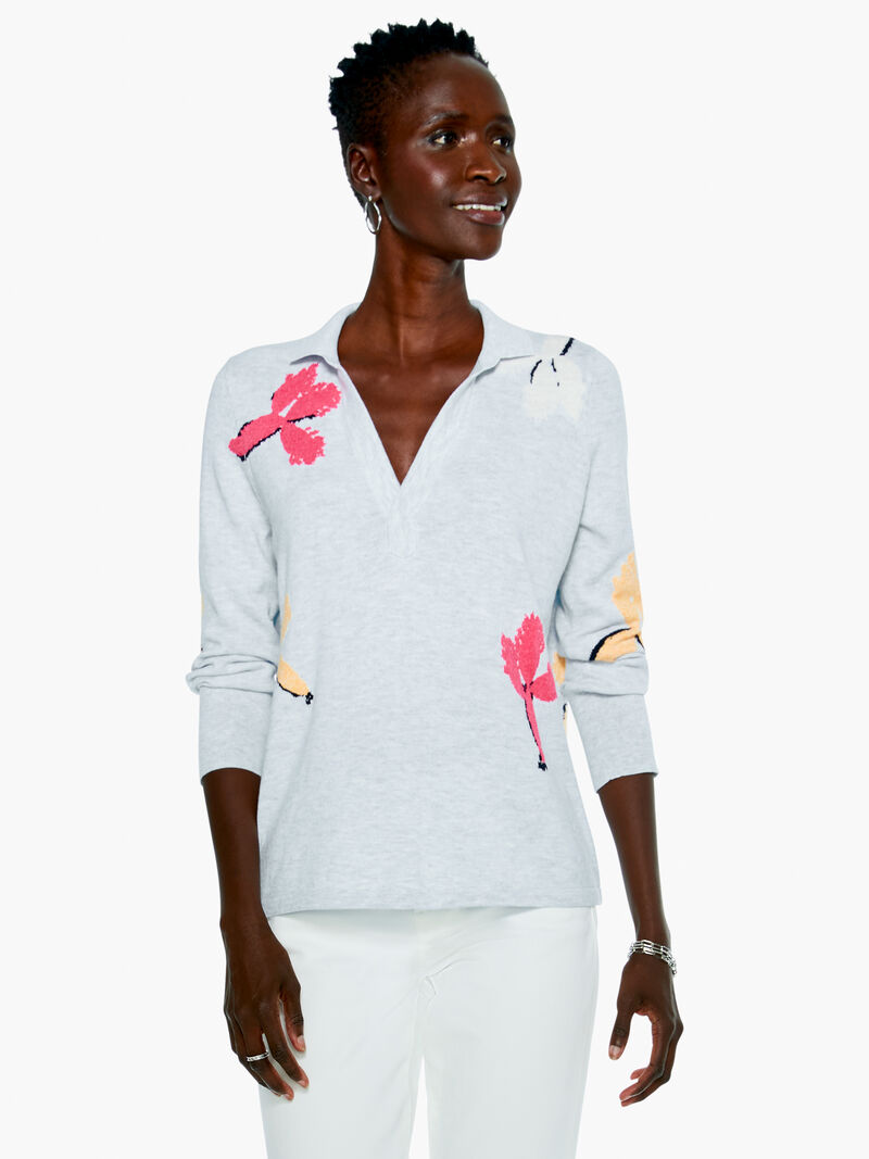 Woman Wears Scattered Blooms Vital Polo Sweater image number 0