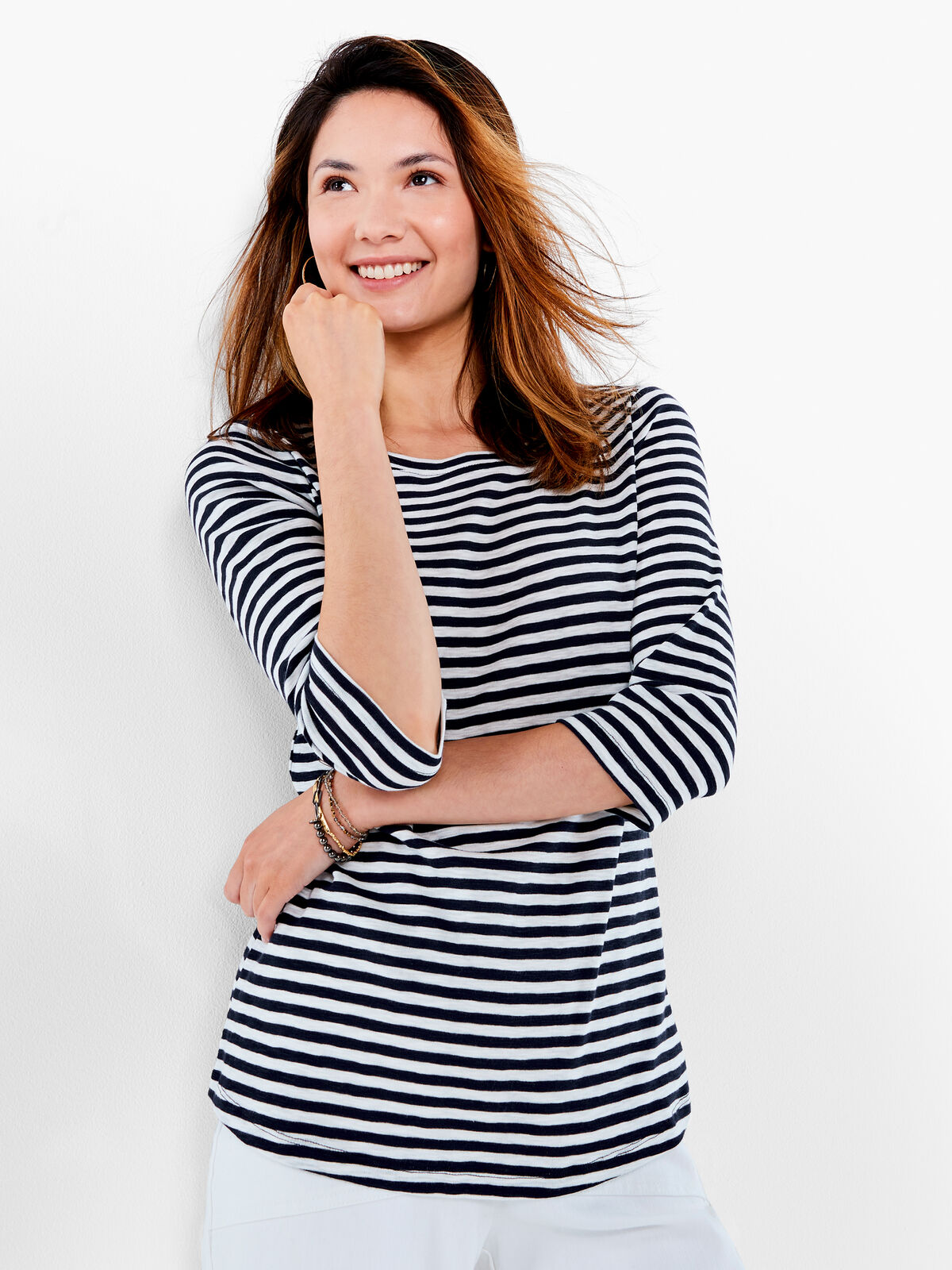 NZT 3/4 Sleeve Stripe Boat Tee