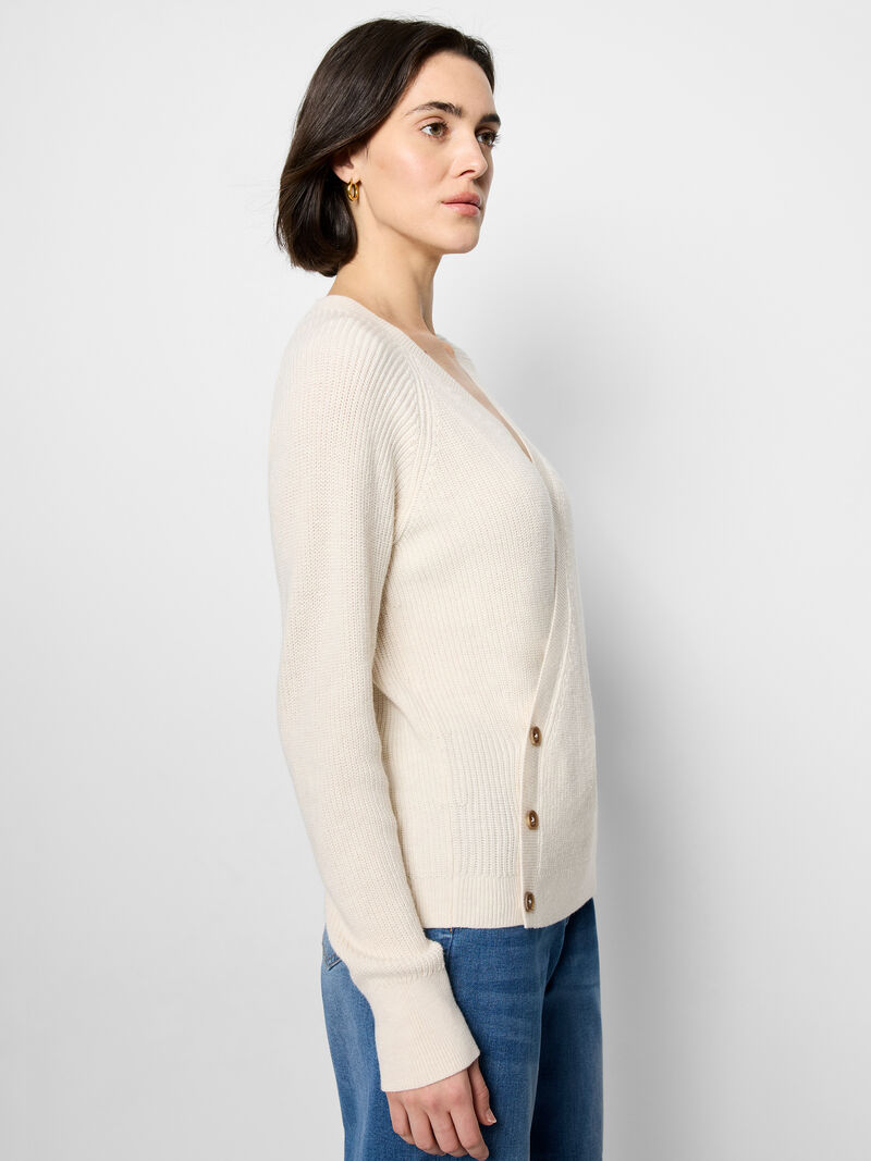 Woman Wears Shaker Stitch Wrap Sweater image number 2