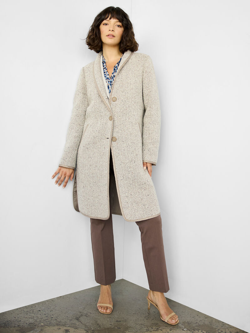 Woman Wears Herringbone Wool Blend Top Coat image number 6