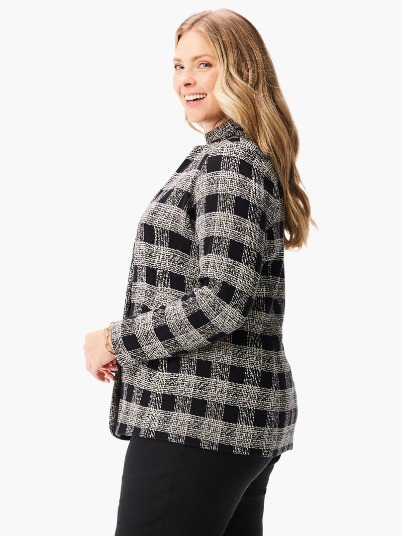 Woman Wears Perfectly Plaid Knit Blazer image number 1