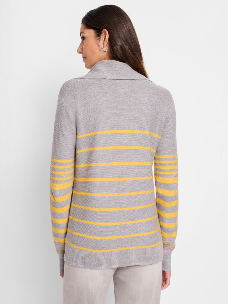 Woman Wears Easy Stripe Half Zip Sweater image number 3