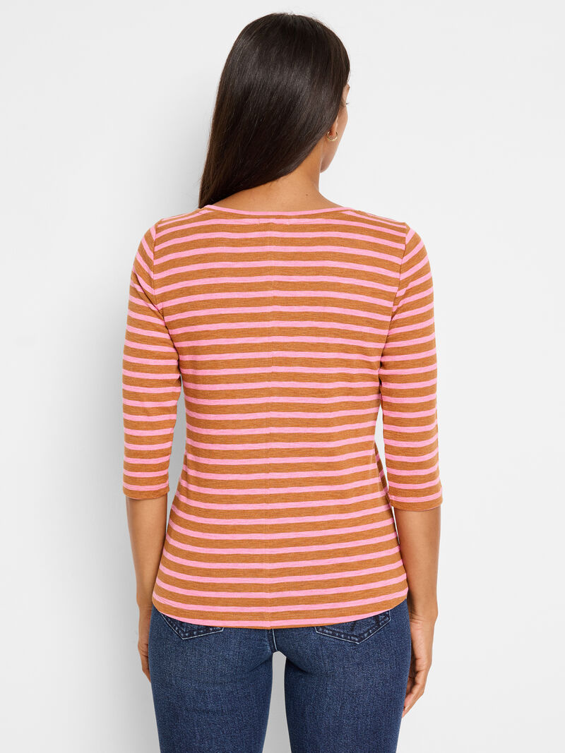 Woman Wears NZT 3/4 Sleeve Stripe Boat Tee image number 2