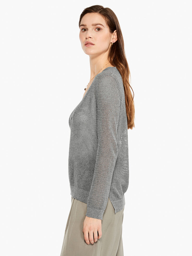 Woman Wears Mesh Stitch Sweater image number 1