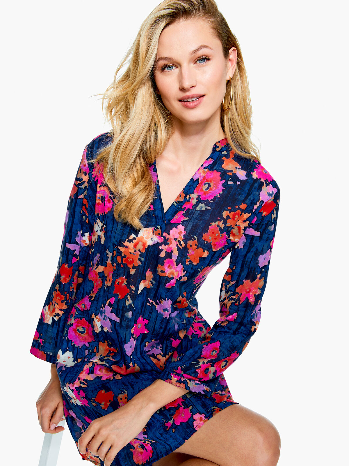 Glowing Blossoms Crinkle Tunic Dress