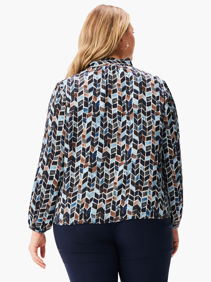 Woman Wears Herringbone Blues Top image number 2
