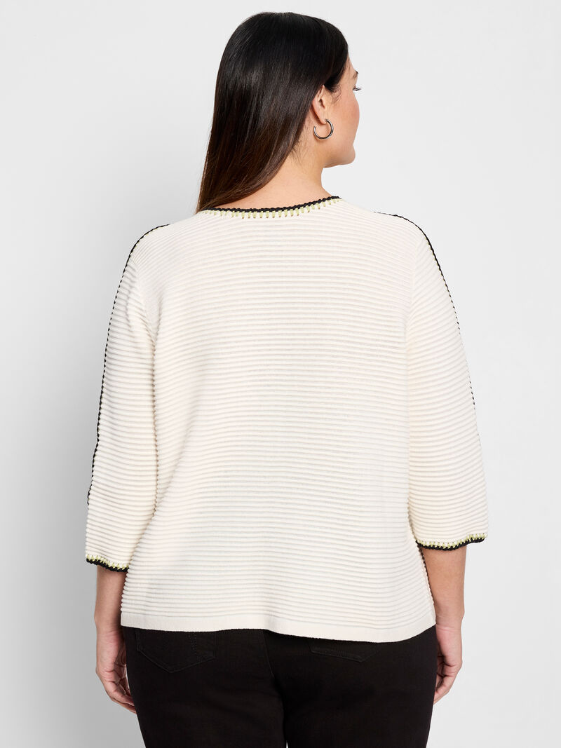 Woman Wears Ottoman Stitched Sweater image number 3