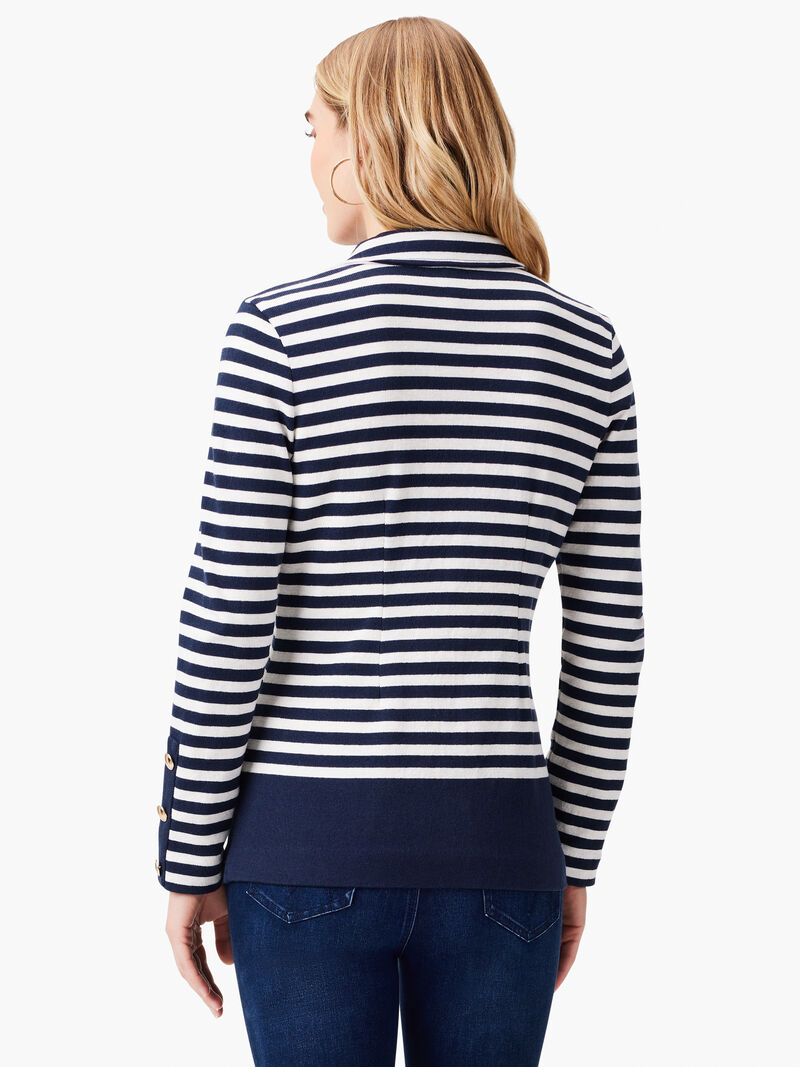 Woman Wears Striped City Charm Knit Blazer image number 2