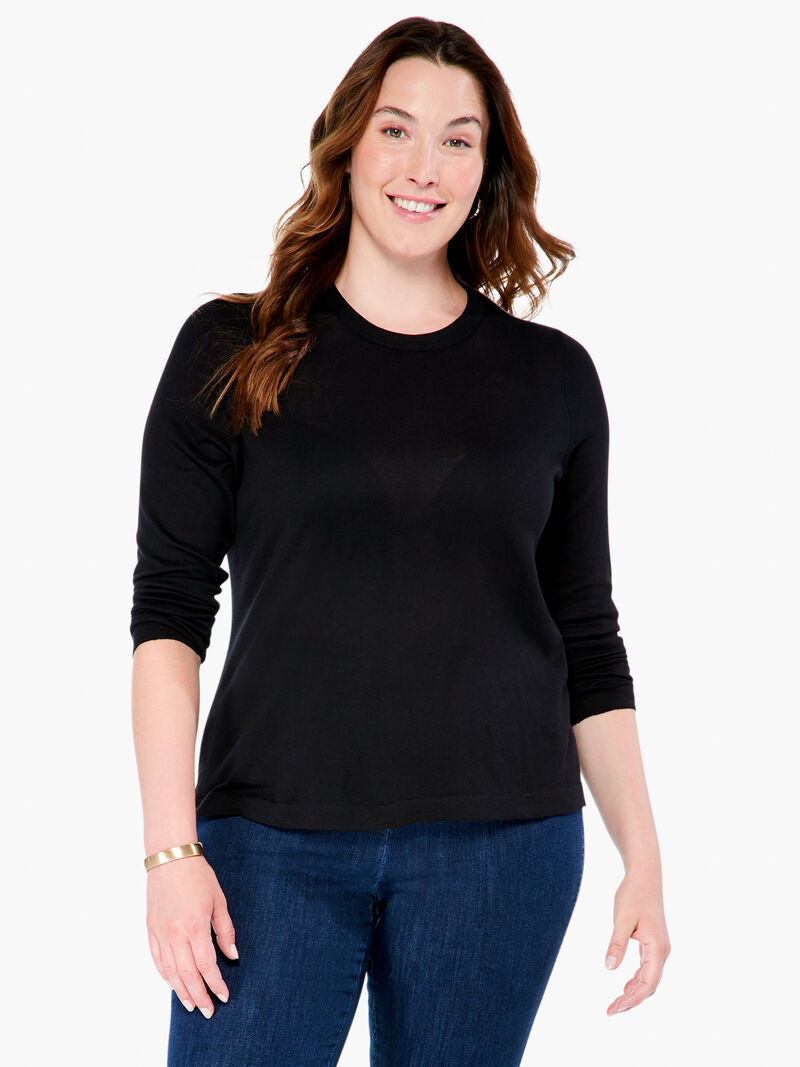Woman Wears Crew Neck Long Sleeve Sweater Tee image number 0