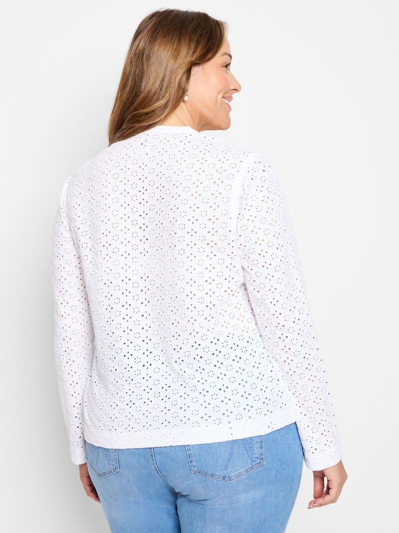 Woman Wears Knit Eyelet Split Neck Top image number 3