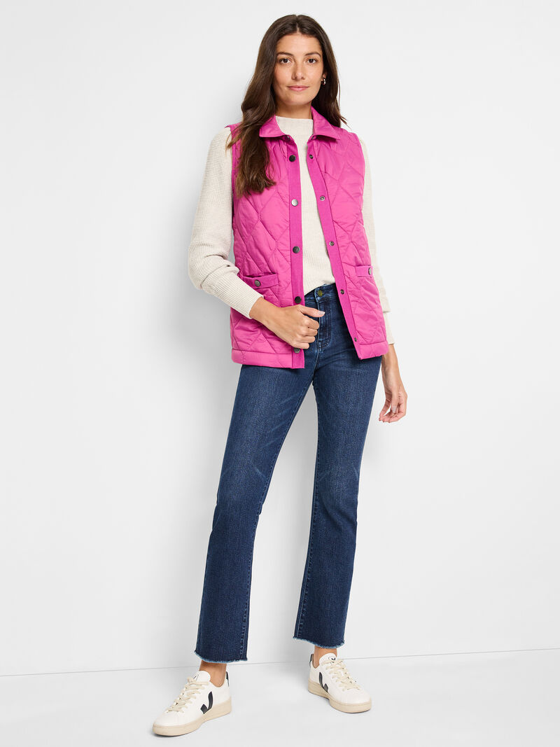 Woman Wears Knit Trim Puffer Vest image number 1