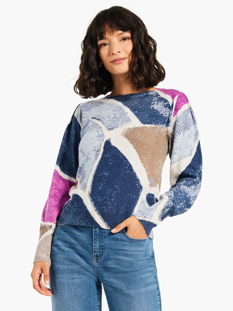 Woman Wears Printed Tiles Femme Sleeve Sweater image number 0