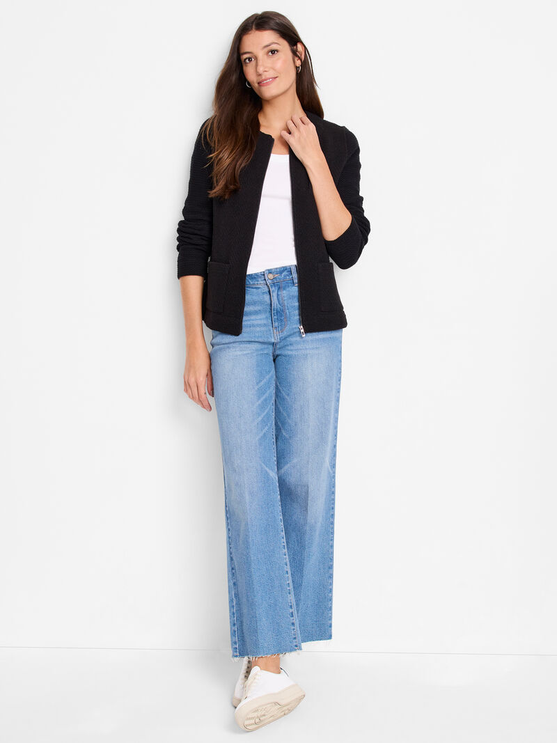 Woman Wears Zip Front Mix Knit Jacket image number 1