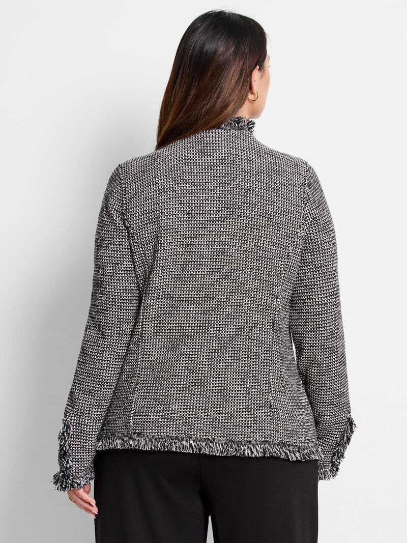 Woman Wears Fringe Mix Knit Jacket image number 3