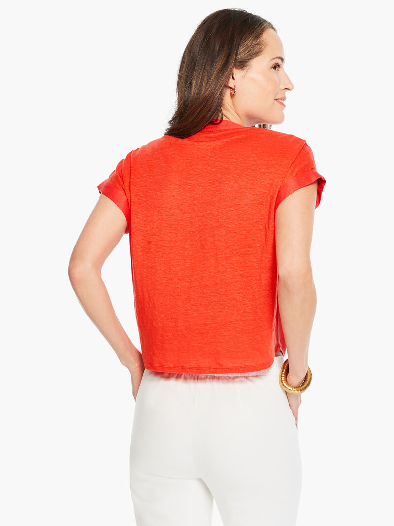 Woman Wears Mixed Media Tie Front Shirt image number 3