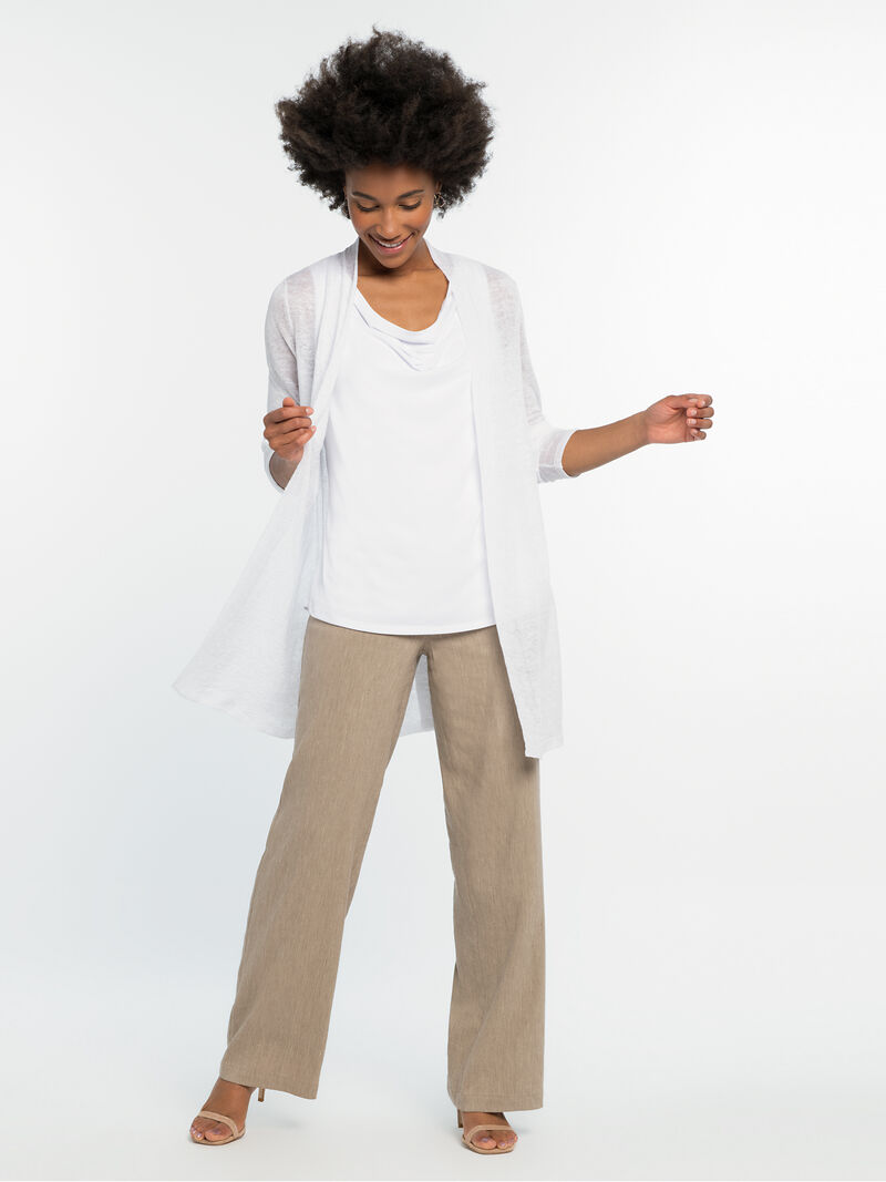 Woman Wears Lightweight Long Back of the Chair Cardigan image number 2