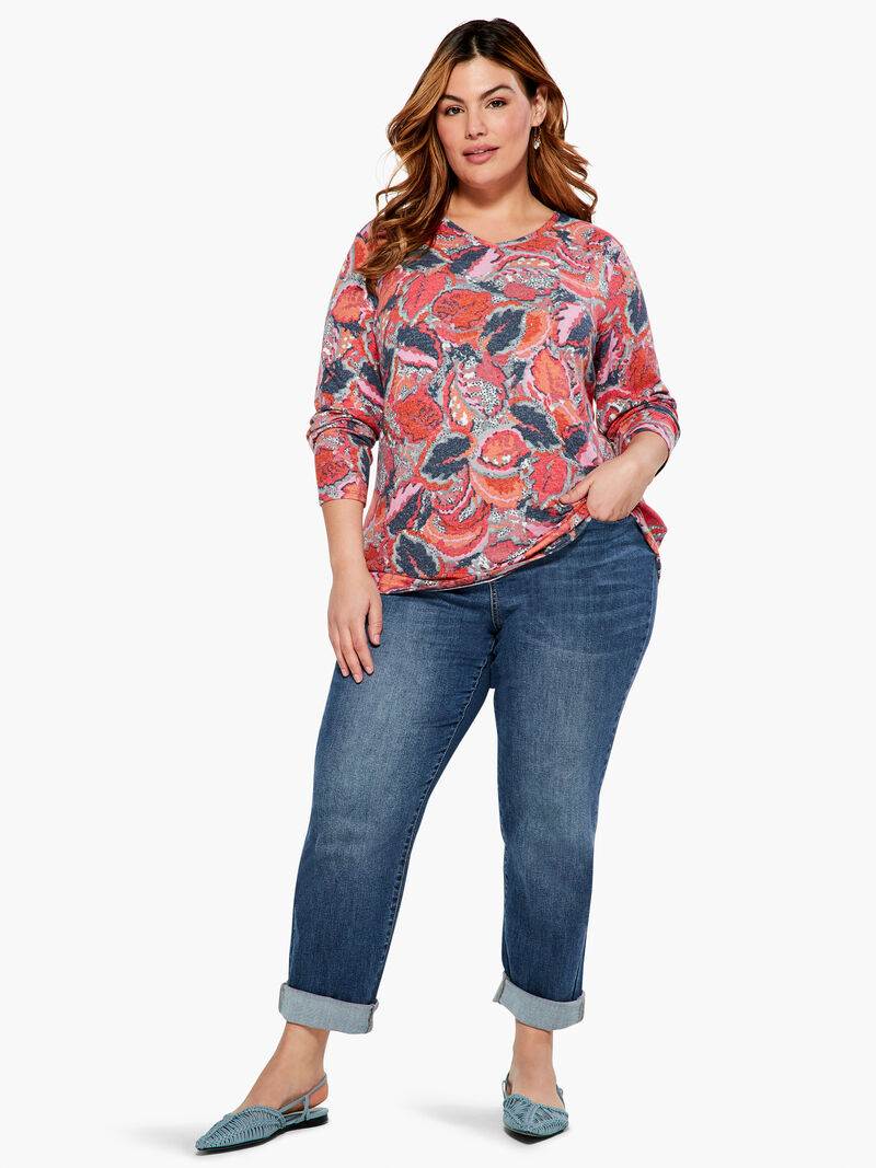 Woman Wears NZT Sweet Dreams Long Sleeve Tropics V Tee image number 3
