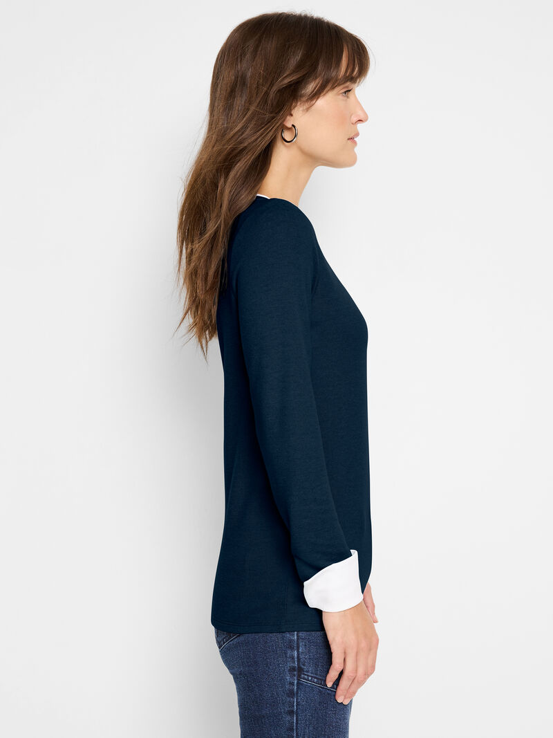 Woman Wears NZT Cozy Cuffed Double Layer Top image number 1