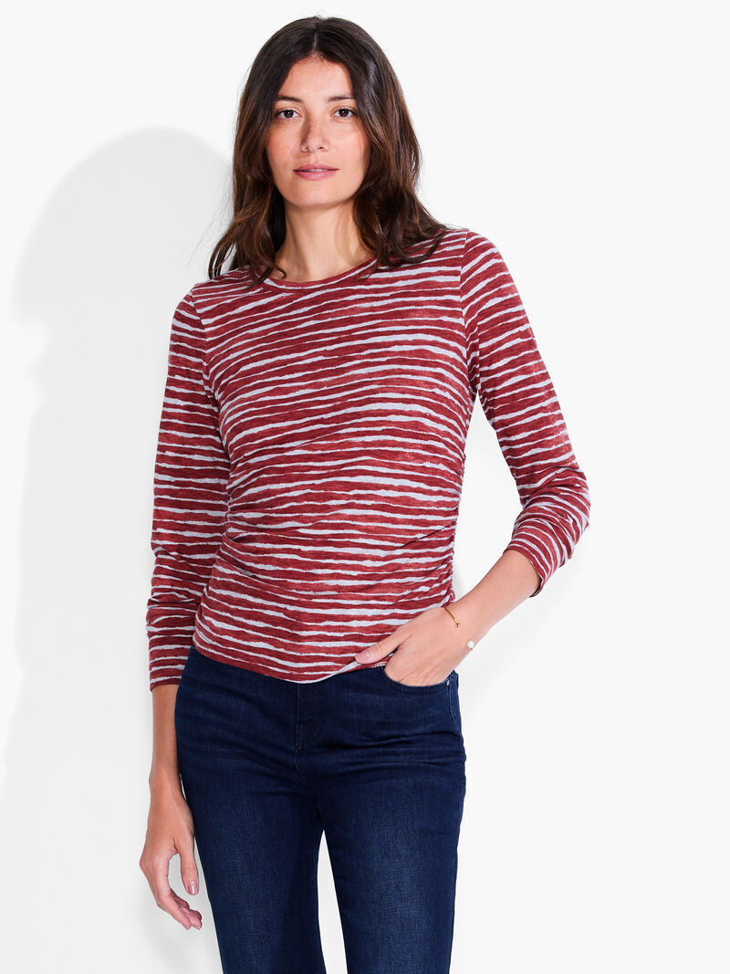 Woman Wears NZT Abstract Stripe Long Sleeve Scoop Neck image number 0