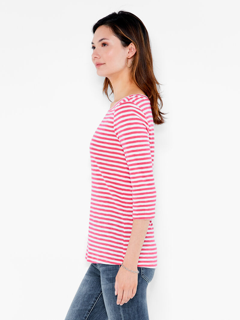 Woman Wears NZT 3/4 Sleeve Stripe Boat Tee image number 1