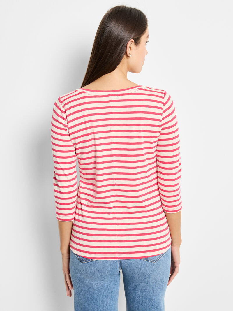 Woman Wears NZT 3/4 Sleeve Stripe Boat Tee image number 2