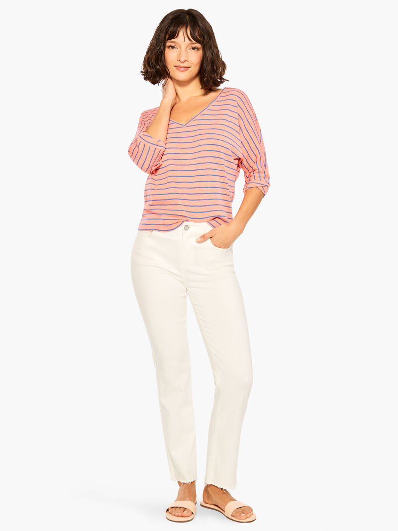 Woman Wears NZT Elbow Sleeve V Striped Tee image number 3