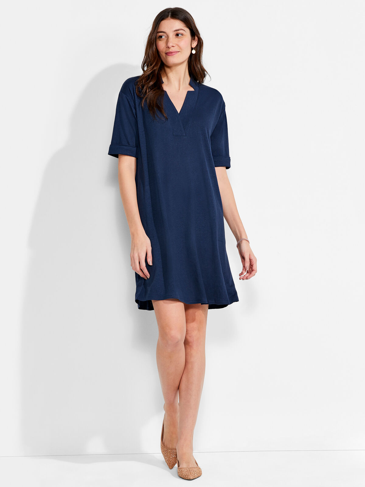 NZT Short Sleeve Notched V Dress