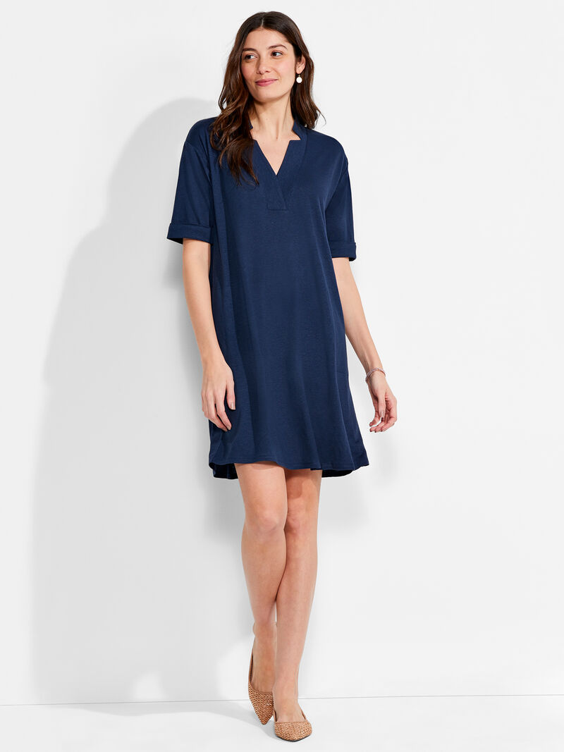 Woman Wears NZT Short Sleeve Notched V Dress image number 3