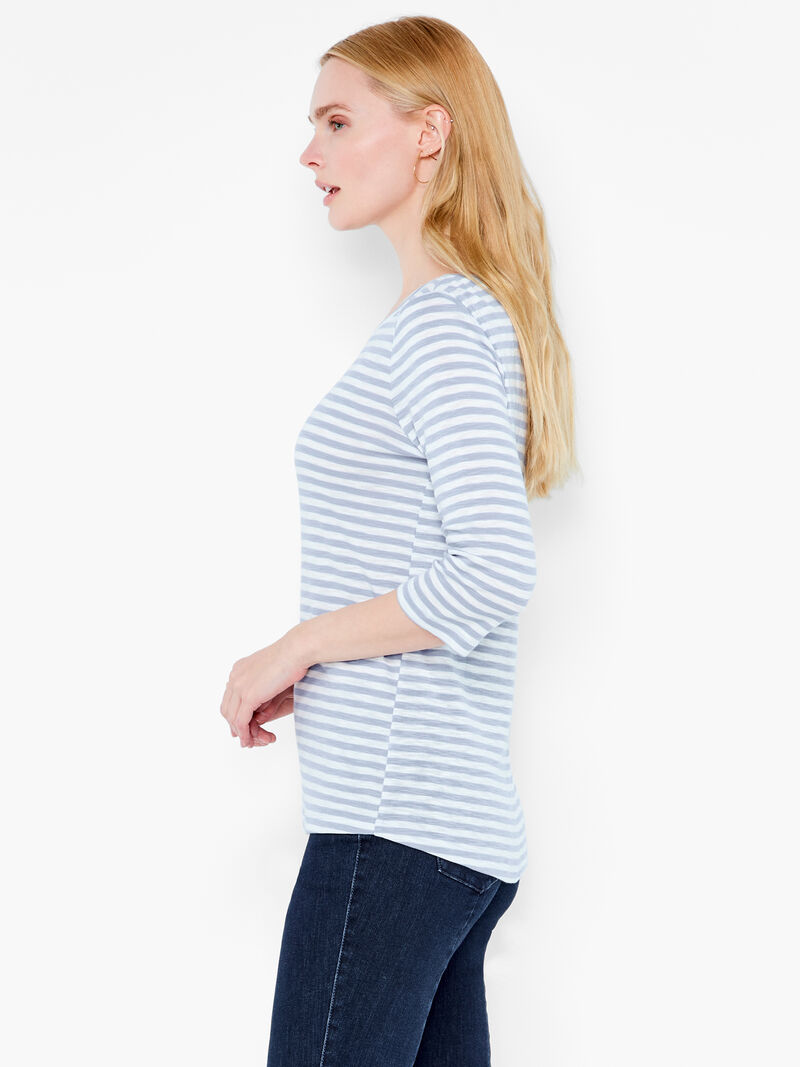 Woman Wears NZT 3/4 Sleeve Stripe Boat Tee image number 1