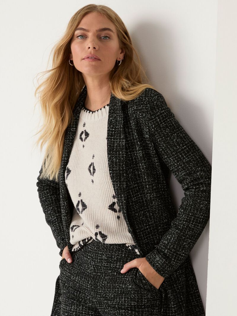 
                    Dotty Grid Knit Zip Jacket