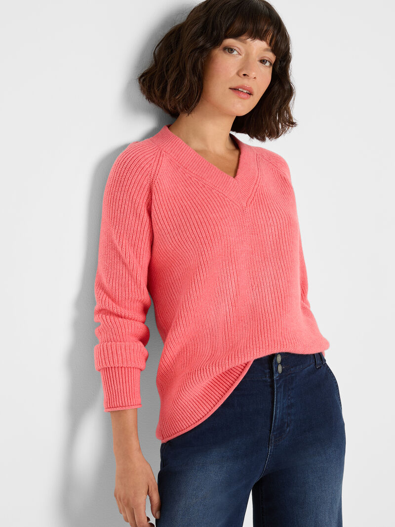V-Neck Shaker Stitch Sweater