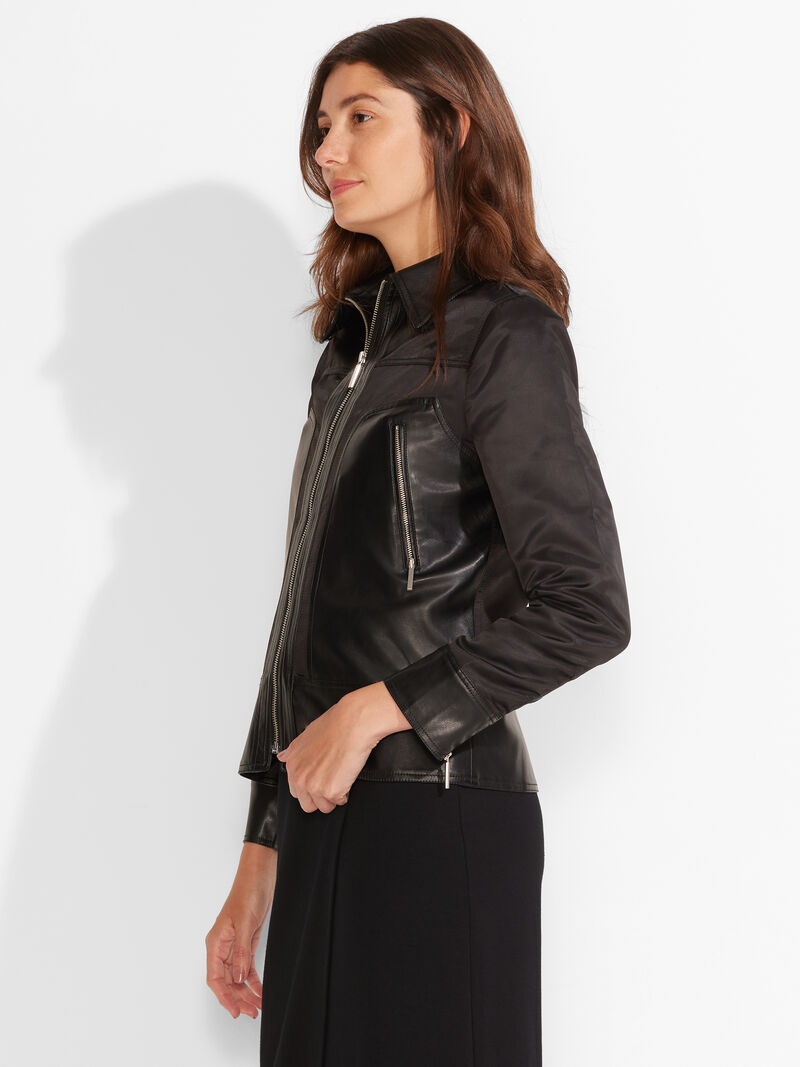 Woman Wears Faux Leather Mix Jacket image number 2