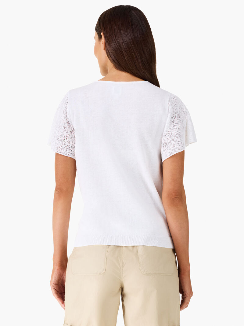 Woman Wears Pointelle Sleeve Sweater image number 3