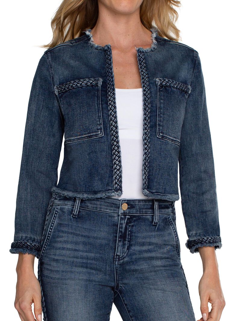 Woman Wears Liverpool - Denim Jacket W/ Braid image number 0