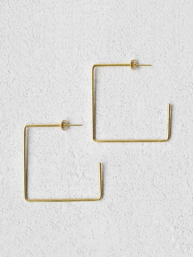Woman Wears BAIZAAR SQUARE BRASS EARRING image number 0