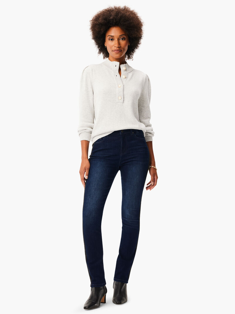 Woman Wears Button Henley Sweater image number 3