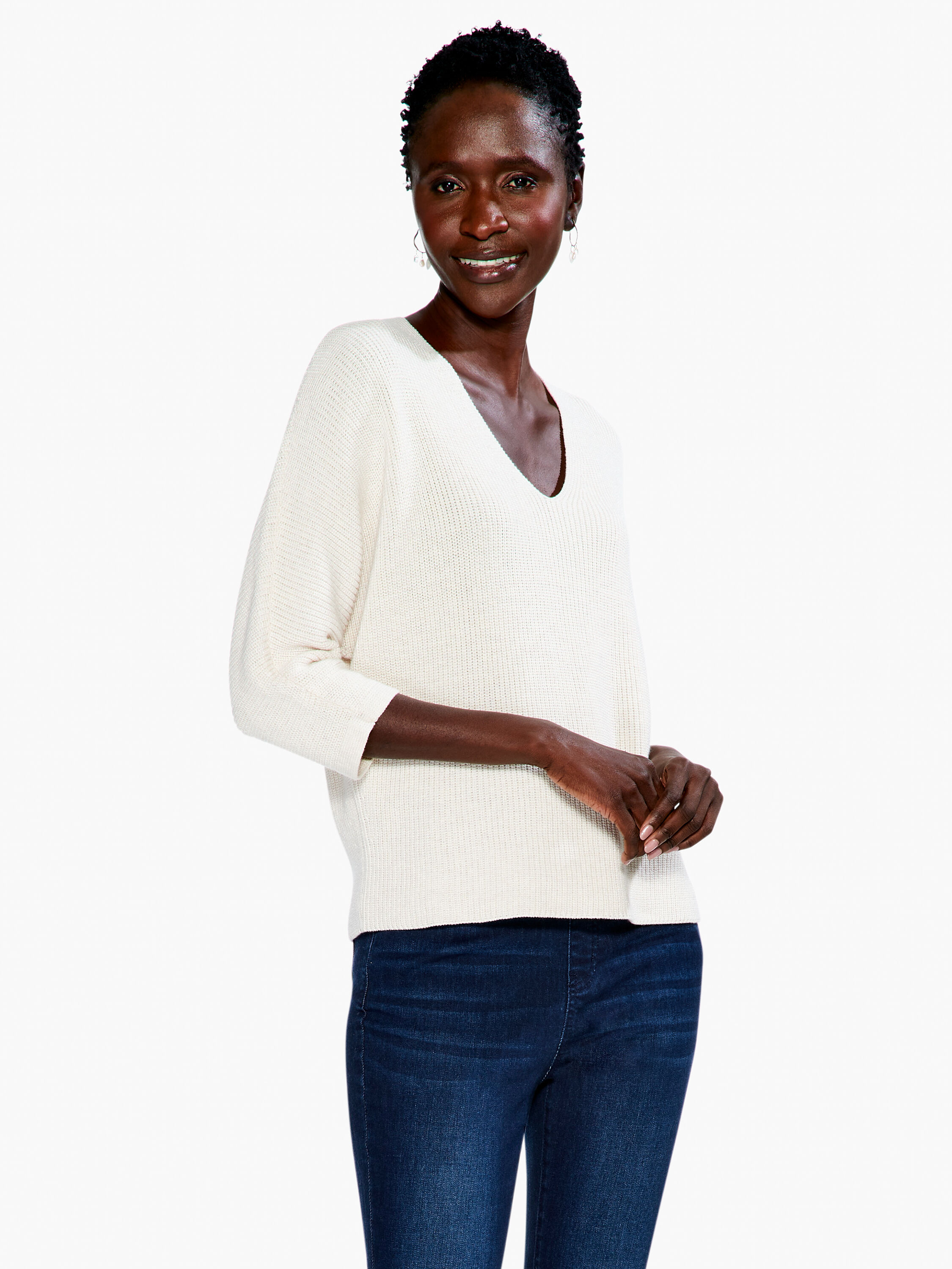 V neck shaker sweater clearance