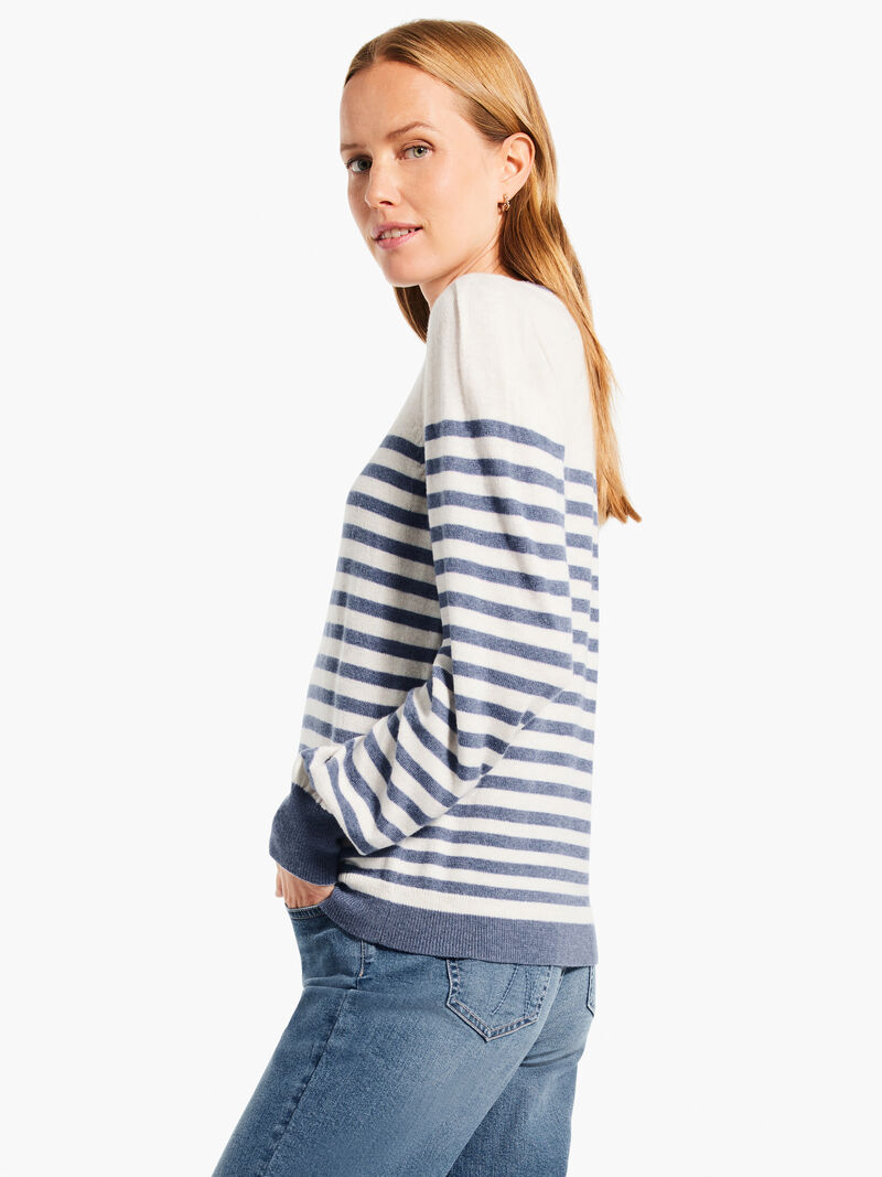 Woman Wears Striped Femme Sleeve Sweater image number 1