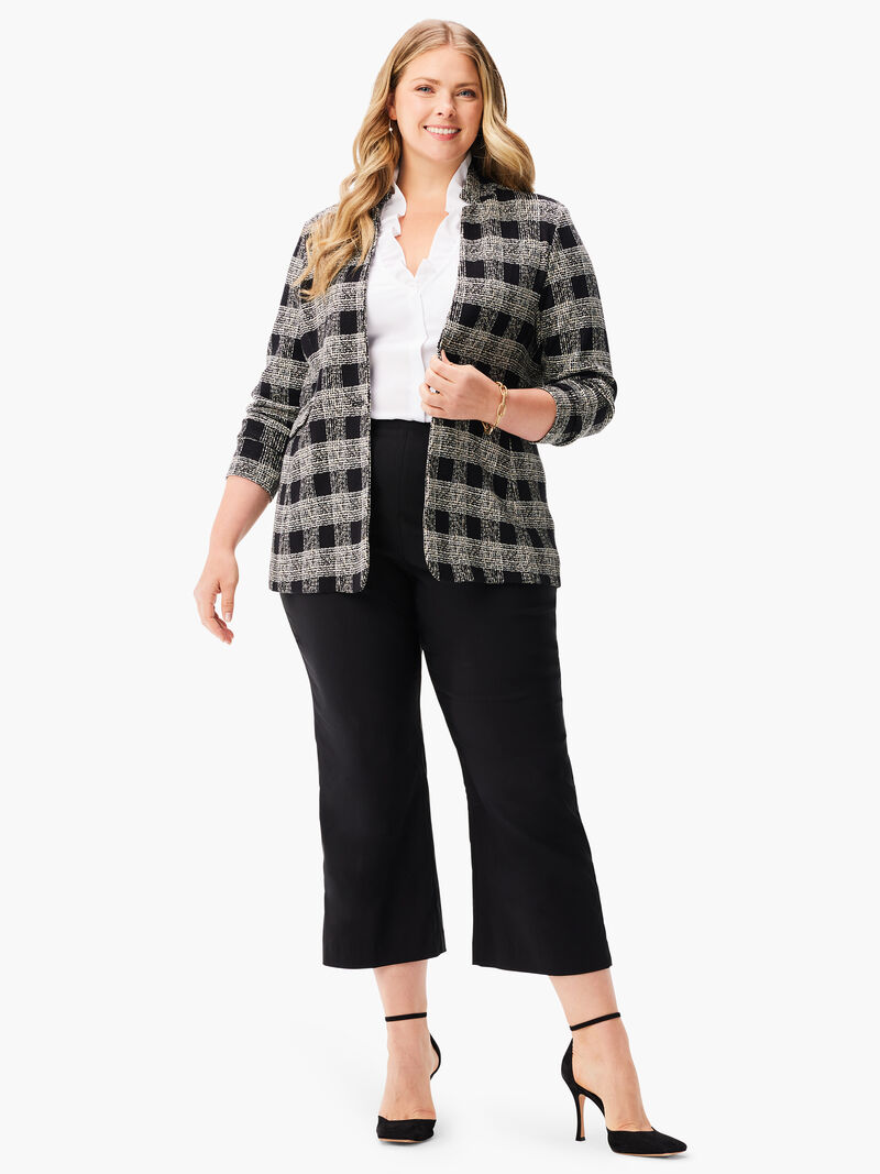 Woman Wears Perfectly Plaid Knit Blazer image number 3