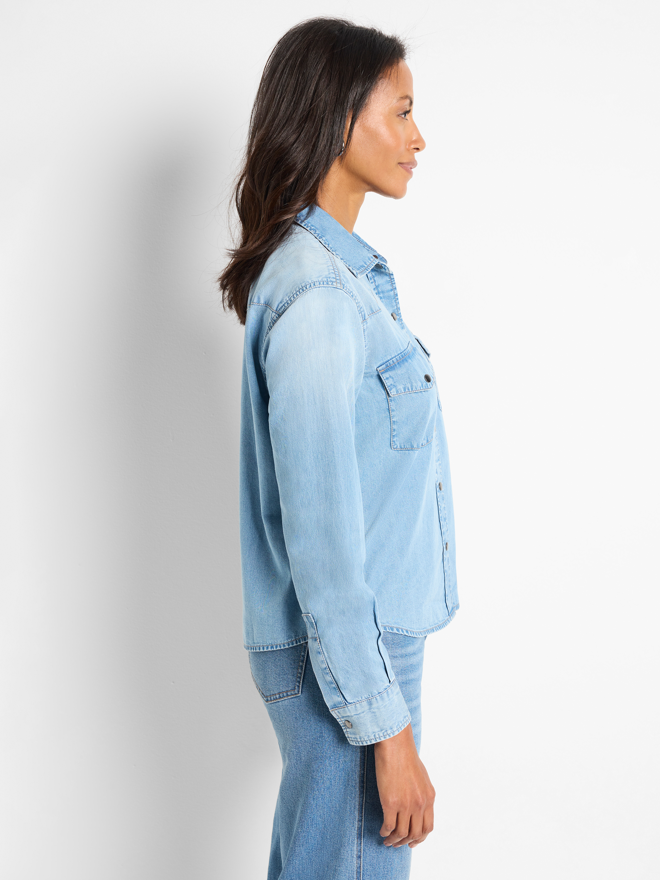 シャツ IONSEOUL Pera Half Denim Shirt (2color) JE1317 Ash & Erie Medium Blue Button-Down Shirt for Short Men