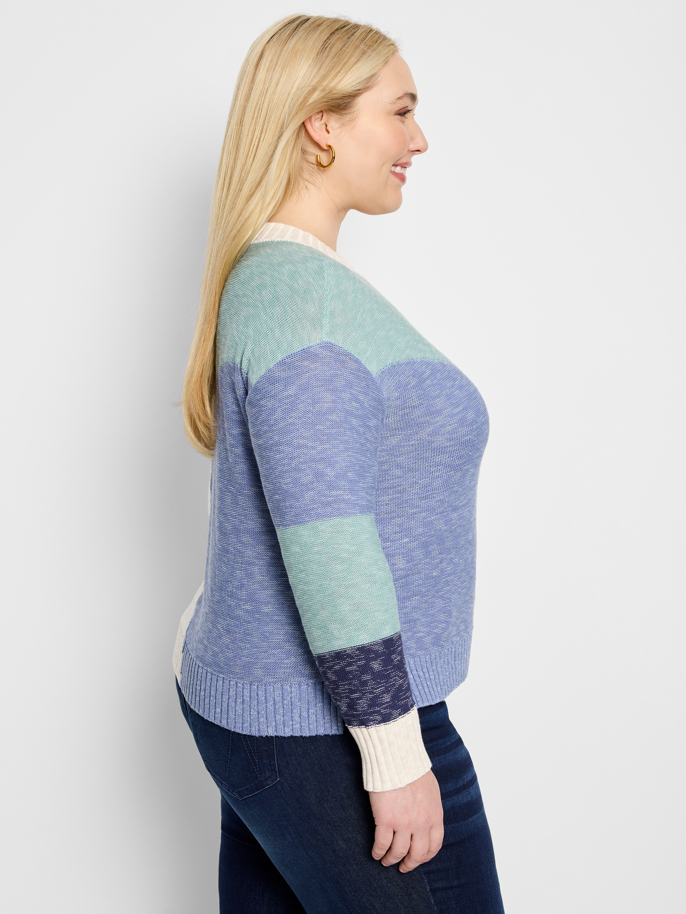【SCENERITY】Net Collar Knit Off-Shoulder Ribbed Knit Print ZIp Sweater