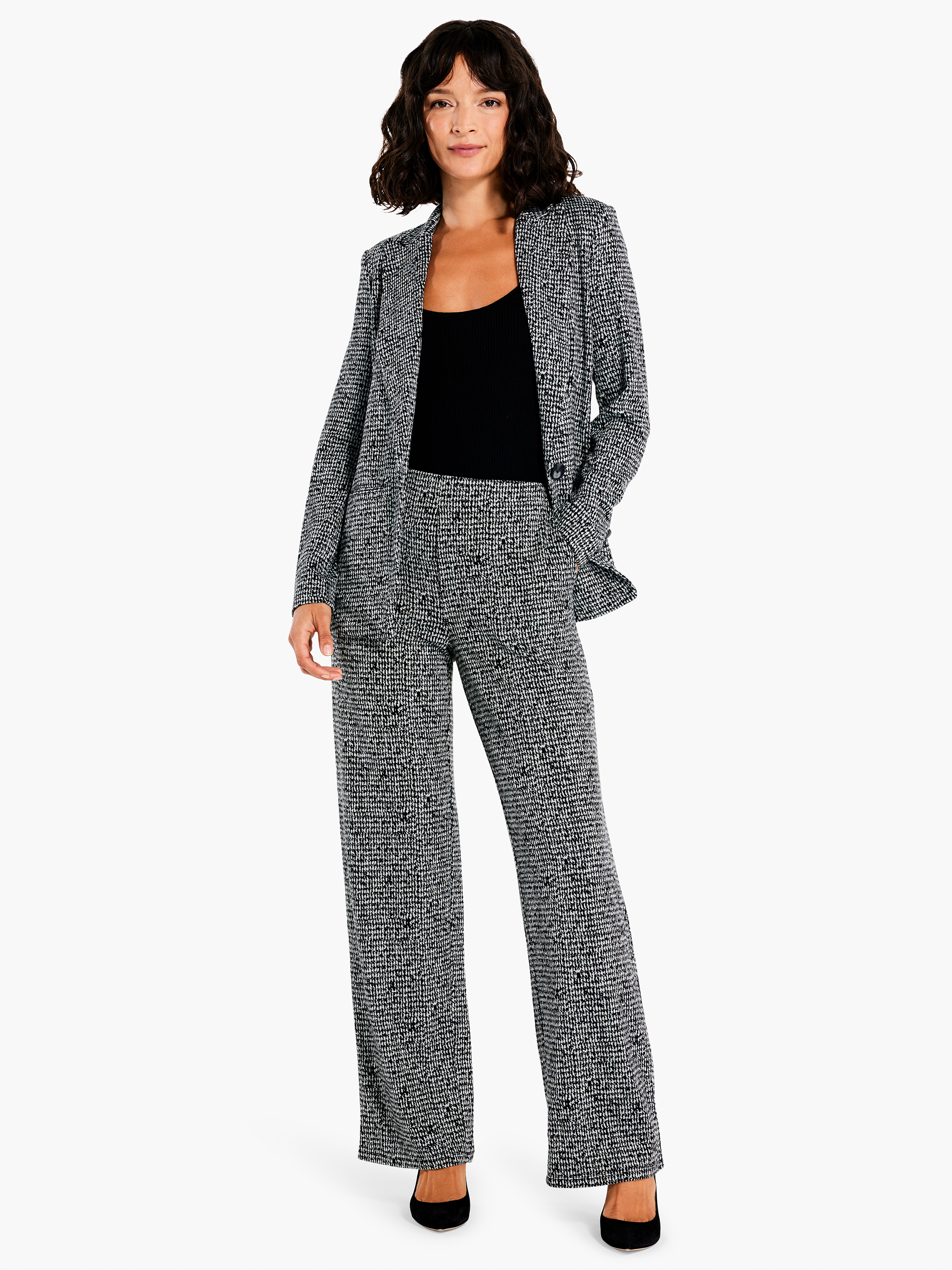 Chic and Sophisticated Black Tweed Wide-Leg Pants